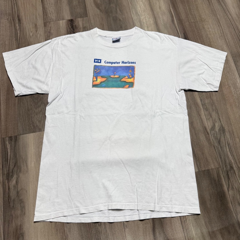Vintage All Sport Computer Horizons T-Shirt White XL Made in USA 90s Tech Tee